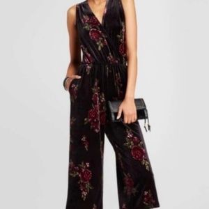 Xhilaration Black Floral Velvet Jumpsuit